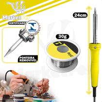 Kit Profissional de Solda Ferro 60W 127V com Fio de Estanho Fluxo Interno para Eletrônica Kit Profissional de Solda Ferro 60W 127V com Fio de Estanho Fluxo Interno para Eletrônica