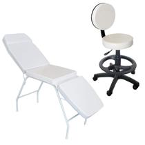 Kit Profissional Estética Clínica Maca 3 Posições Mocho com encosto e Aro para os pés Forty