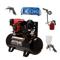 Kit Profissional Funilaria, Pintura e Limpeza com Compressor Motomil Gasolina 5,5HP 130L + Acessórios