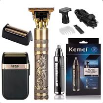 Kit Profissional Kemei: Barbeador e Aparador de Nariz Portátil