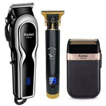 Kit Profissional Kemei Digital Barber Shop Shaver 2024 + Máquina De Corte Km-119 E Acabamento