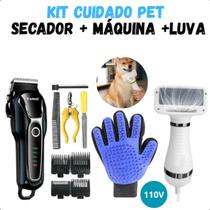 Kit Profissional Máquina Tosa KM 1991 : Secador e Luva Silicone Azul