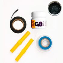 Kit Profissional Mega Hair Cola G8 Preta, Papel Térmico, Fita Dupla Face e Pano Nanopele