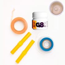 Kit Profissional Mega Hair Cola G8 Transparente, Papel Térmico, Fita Dupla Face e Pano Nanopele