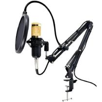 Kit Profissional Microfone Condensador Podcast Gravação Cor Preto