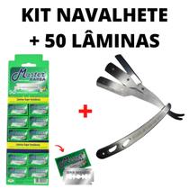 Kit Profissional Navalhete Com 50 Lâminas Inteiras