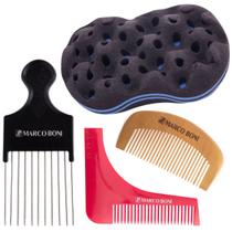 Kit profissional nudred barba afro esponja pente marco boni