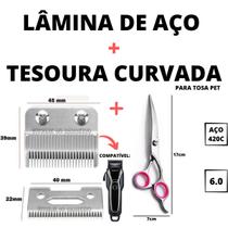 Kit Profissional P/ Petshop Lâmina De Ferro +Tesoura Curvada