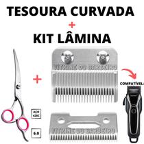 Kit Profissional P/ Petshop tesoura Curvada+ Lâmina De Ferro