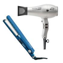 KIT PROFISSIONAL - SECADOR PARLUX 385 POWER LIGHT PRATA 2100W 127V + PRANCHA MQ TITANIUM BLUE 232ºC