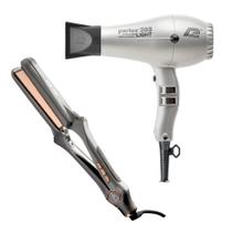 Kit profissional - secador parlux 385 power light prata 2150w 220v + prancha mq pro 480 480f /250c