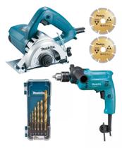 Kit Profissional Serra Mármore E Furadeira Makita Original Discos E Brocas