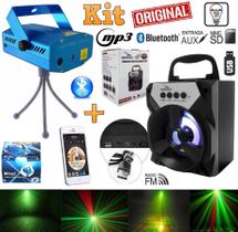 Kit Projetor Laser Holográfico Efeitos Strobo Luz + Caixa Som Portátil Mp3 Rádio Fm Sd Bluetooth Celular Festas Natal