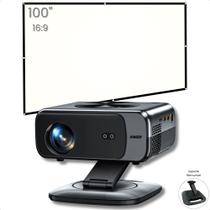 Kit Projetor XIWBSY M05 800 ANSI Lumens Android 12 Bluetooth 5.3 Wifi 5 + Tela Reflexiva 100 Pol 16:9 Branca Com Furos