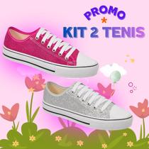 Kit promocional 2 tênis infantil meninas com glitter brilhante