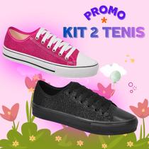 Kit promocional 2 tênis infantil meninas com glitter brilhante