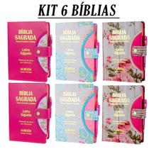 KIT PROMOCIONAL - 6 Bíblia Sagrada Letra Gigante - Botão - Caneta Revista e Corrigida - 14x21cm