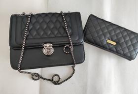 Kit Promocional Bolsa Feminina Transversal Alça Corrente com Carteira Feminina Grande Kit Promocional Bolsa Feminina Transversal Alça Corrente com Carteira Feminina Grande