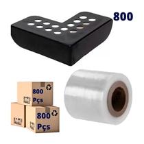 Kit Promocional C/800 Un Cantoneira De Proteção P/Moveis 60 X 60 Mm Preta + 1 Filme Stretch "Virgem" 100 mm