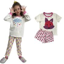 KIT PRONTO 2 Pijamas Infantis Menina 1 ao 10 anos 100% Algodão DETALHES INTERATIVOS