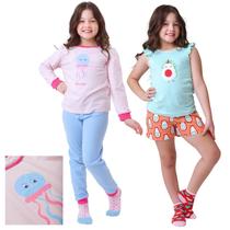 KIT PRONTO 2 Pijamas Infantis Menina 1 ao 10 anos 100% Algodão DETALHES INTERATIVOS