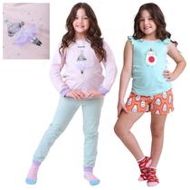 KIT PRONTO 2 Pijamas Infantis Menina 1 ao 10 anos 100% Algodão DETALHES INTERATIVOS