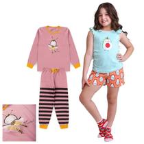 KIT PRONTO 2 Pijamas Infantis Menina 1 ao 10 anos 100% Algodão DETALHES INTERATIVOS