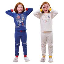 Kit Pronto 4 Peças Pijama Macio Comprido, Longo Infantil 2 Camisas 2 Calças 1 a 10 anos