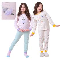 Kit Pronto 4 Peças Pijama Macio Comprido, Longo Infantil 2 Camisas 2 Calças 1 a 10 anos