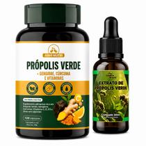Kit Própolis Verde com Gengibre e Cúr cuma e Vitaminas C E D3 Zinco 120 Cáps e Própolis 30ml Abhi Nutri