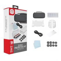 Kit Proteção 15 em 1 Para Nintendo Switch 2 Case Cabo Estojo Película Caps Capa Protetor Kit Proteção 15 em 1 Para Nintendo Switch 2 Case Cabo Estojo Película Caps Capa Protetor