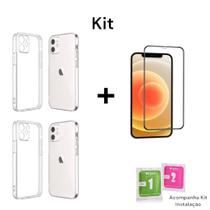 Kit Proteção 2UN Capinha Anti Impactos + 1UN Película 3D De Vidro Para Iphone 11 12 13 14 15 16