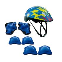 Kit Proteção Azul Chamas Com Capacete 6653 zippy Toys