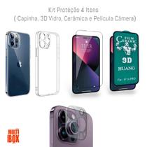 Kit Proteção Capa Transparente + Película 3D Vidro + Película Câmera + Película Cerâmica +Para Iphone 14 PRO Kit Proteção Capa Transparente + Película 3D Vidro + Película Câmera + Película Cerâmica +Para Iphone 14 PRO
