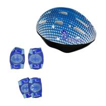 Kit Proteção Capacete Azul Com Joelheiras e Cotoveleiras
