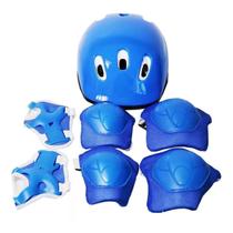 Kit Proteção Capacete Joelheira Cotoveleira Infantil Azul - Importway