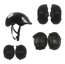 Kit Proteção Capacete Joelheiras Cotoveleiras Preto Dmtoys - Dm Toys