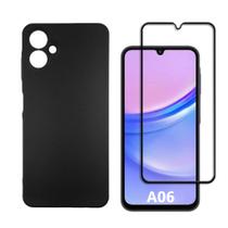 Kit Proteção Capinha Preta Case Aveludada Samsung Galaxy A06 + Película 3D De Vidro