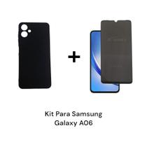 Kit Proteção Capinha Preta Case Aveludada Samsung Galaxy A06 + Película 3D De Vidro
