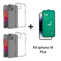 Kit Proteção Com 2UN Capinha Transparente + 1UN Película Flexível De Cerâmica Para Iphone 15 PLUS