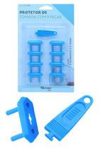 Kit Proteção com 8 Protetores para Tomada com Chave - Azul