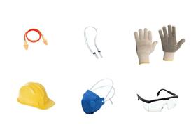 Kit Proteção EPI - Capacete (c/ jugular) + Luva + Óculos de Proteção + Protetor Auricular + Máscara