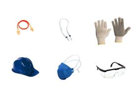Kit Proteção EPI - Capacete (c/ jugular) + Luva + Óculos de Proteção + Protetor Auricular + Máscara