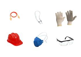 Kit Proteção EPI - Capacete (c/ jugular) + Luva + Óculos de Proteção + Protetor Auricular + Máscara - PLASTICOR/JAGUAR/PROTEPLUS