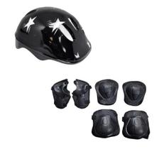 Kit protecao infantil basic capacete+joelheira+cotoveleira preto