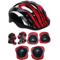 Kit Proteção Infantil Capacete Joelheira Cotoveleira Vermelh