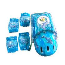 Kit proteção infantil capacete joelheira cutuveleira shark - ABSOLUTE