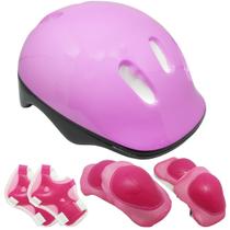 Kit Proteção Infantil Capacete Patins Skate Bicicleta Acessórios Menina Rosa Importway Bw-106RS