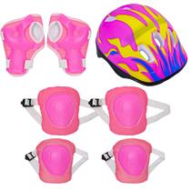 Kit Proteção Infantil Capacete Rosa Chamas Skate Patins Bike Acessórios Para Esportes - Zippy Toys