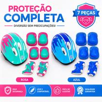Kit Proteção Infantil Completo 7pçs Capacete Joelheiras Cotoveleiras Azul Rosa